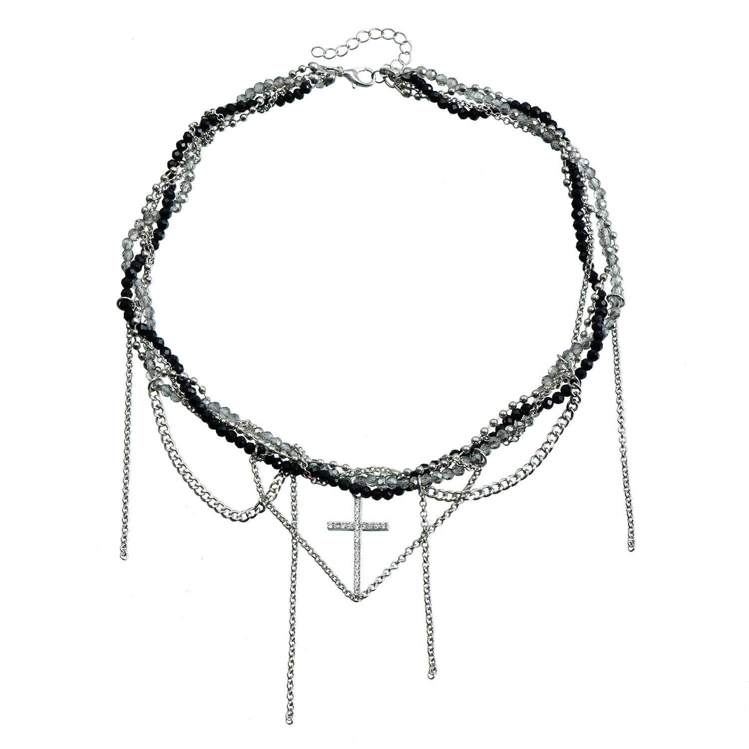 

Ожерелье из бисера и циркония с крестом, модный трендовый аксессуар, ожерелье с кисточками из стекла и креста, подходит для женских вечеринок, ювелирных изделий, подарков