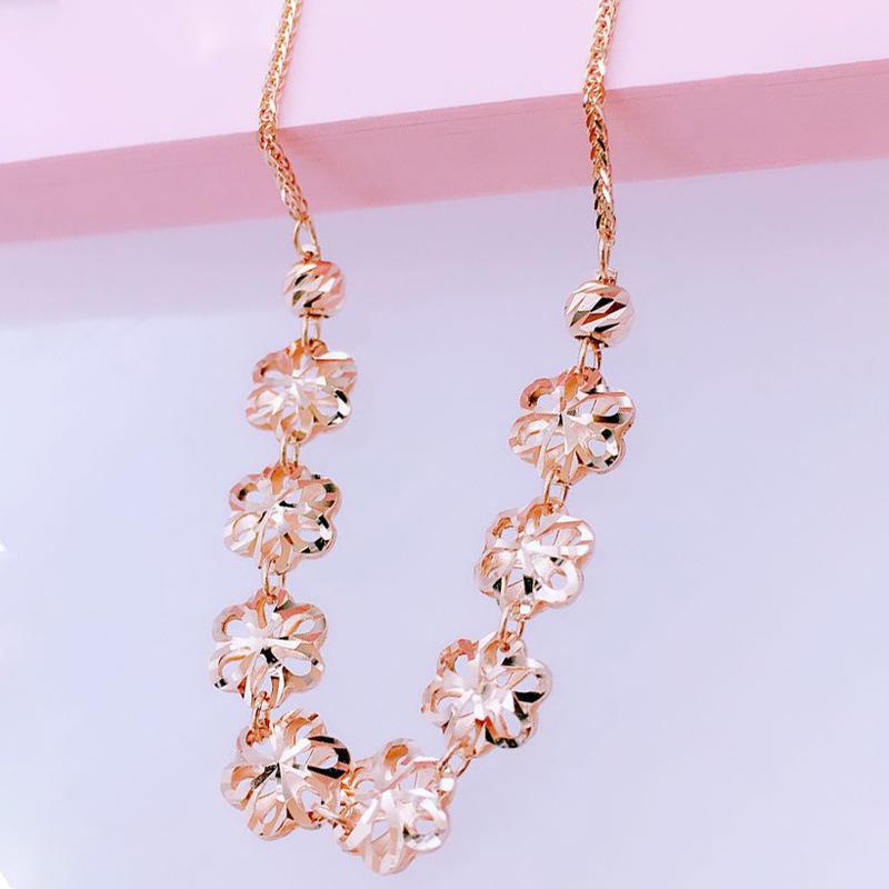 Rose-Plated Pure 585 Purple Gold Bracelet For Women, Japan And Korea Hollowed-Out Shiny Gold Flower Jewelry
