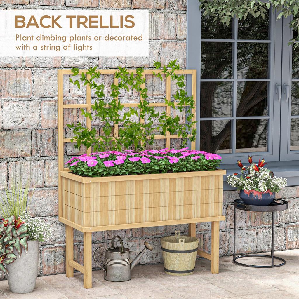 45 x 105cm Wooden Garden Planter, with Trellis - Natural