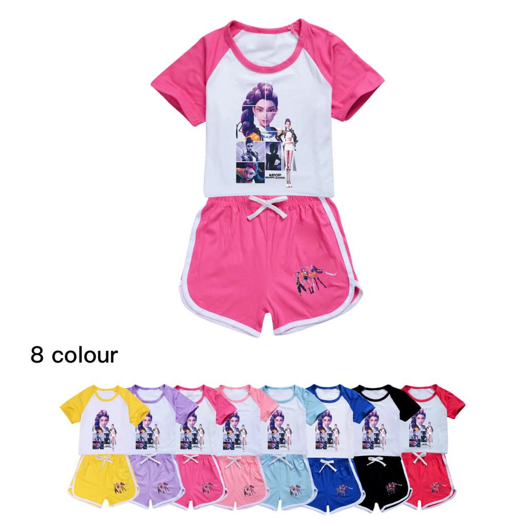 Kids Girls Anime Cartoon POP Singer Super Star Zoey Rumi Mira Print Short Sleeves T-Shirt Shorts Pants Casual Clothes Set