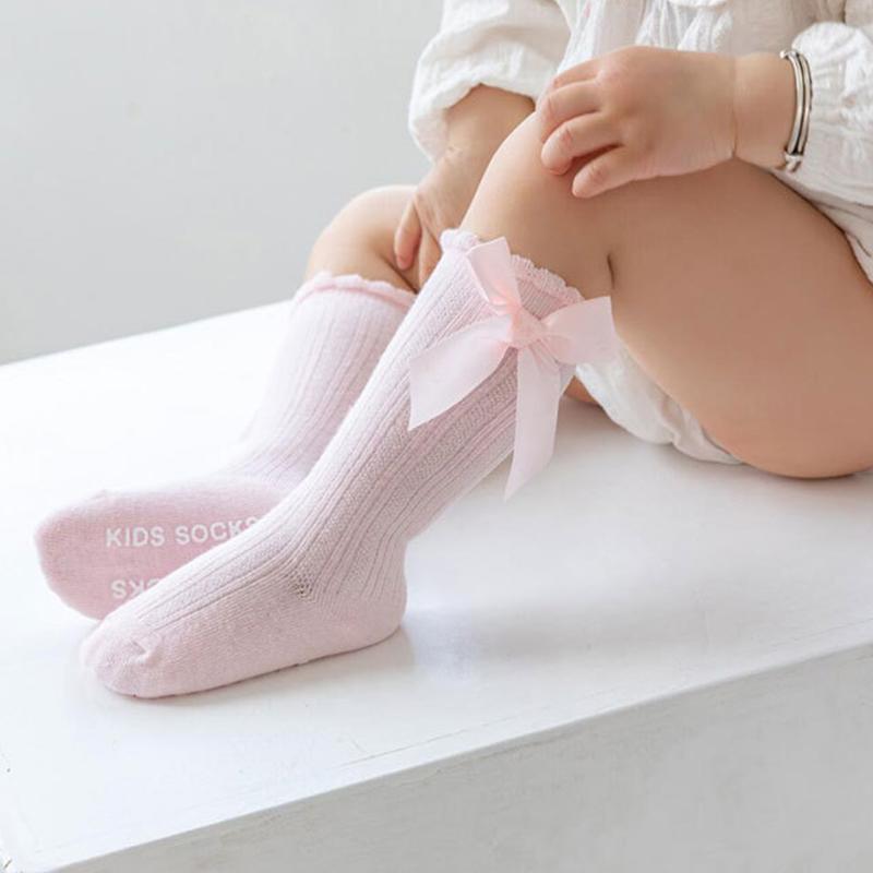 Cute Bows Baby Long Socks Solid Color Soft Cotton Newborn Boys Girls Knee High Socks Anti-slip Infant Toddler Floor Socks