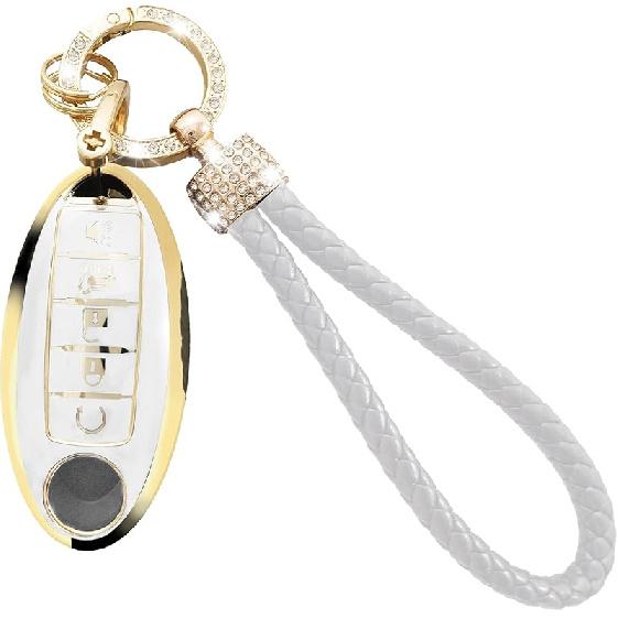 For Nissan Key Fob Cover Soft TPU 360 Degree Protection Key Case With Leather Keychain For Nissan Altima Maxima Murano Rogue Sentra 370Z Pathfinder