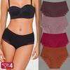 FINETOO 4Pcs/Set Ladies Mid Rise Underwear Cotton Ribbed Panties Floral Lace Edge Underpants Breathable Soft Women Briefs Multi‑color