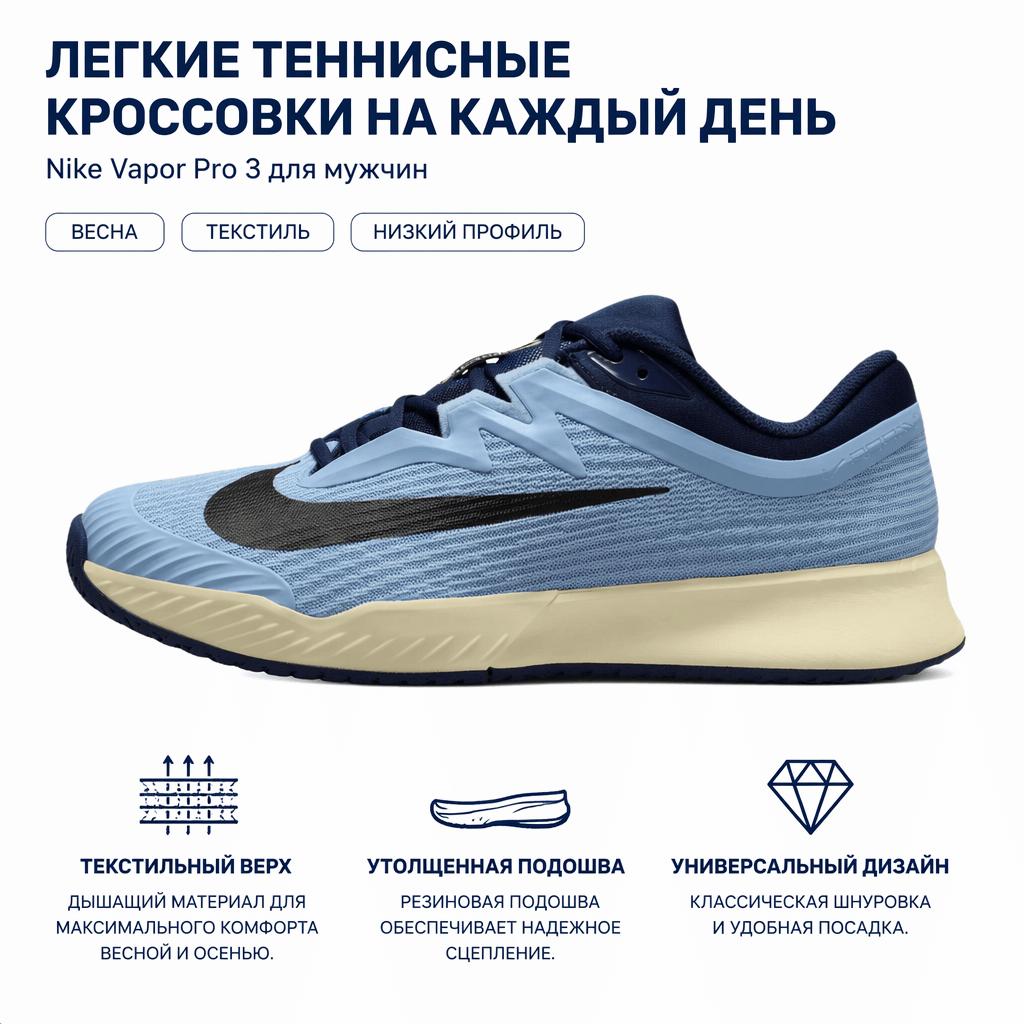 Nike Vapor Pro 3 Heren Hardcourt Tennisschoenen Heren Sneakers Blauw Psychic-Blue Midnight-Navy FZ2161-401