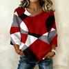Blusa da Donna Casual Patchwork Stampata Girocollo Manica a Tre Quarti Lino Cotone Leggera Vestibilità Larga Top per l'Uso Quotidiano