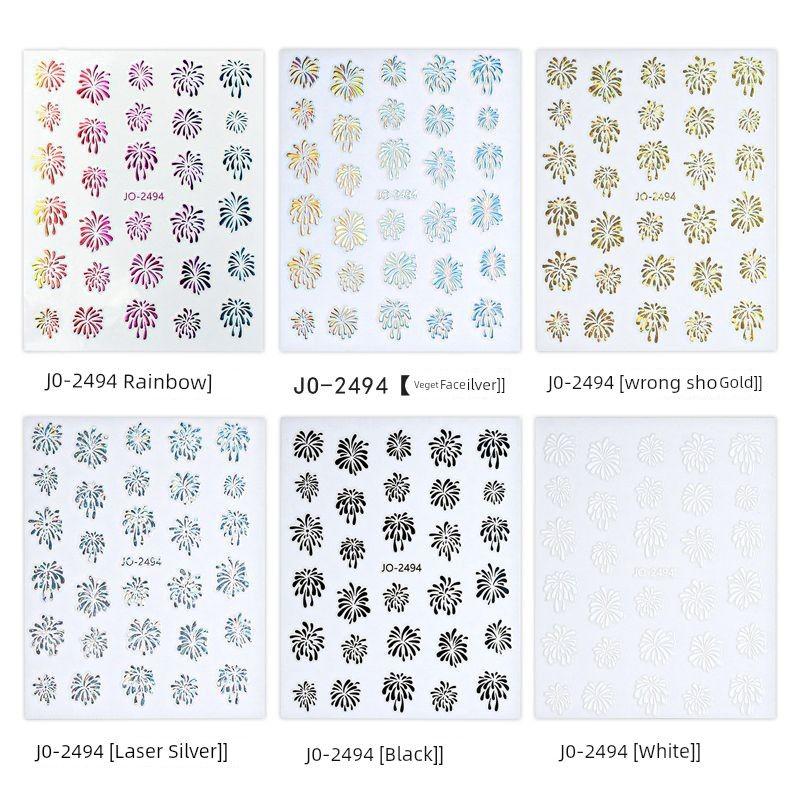 

Xiaohongshu Best Selling Minimalist Colorful Fireworks Nail Stickers Romantic Fancy Laser Decals Nail DIY Decoration JO-2494 [set of 6]]