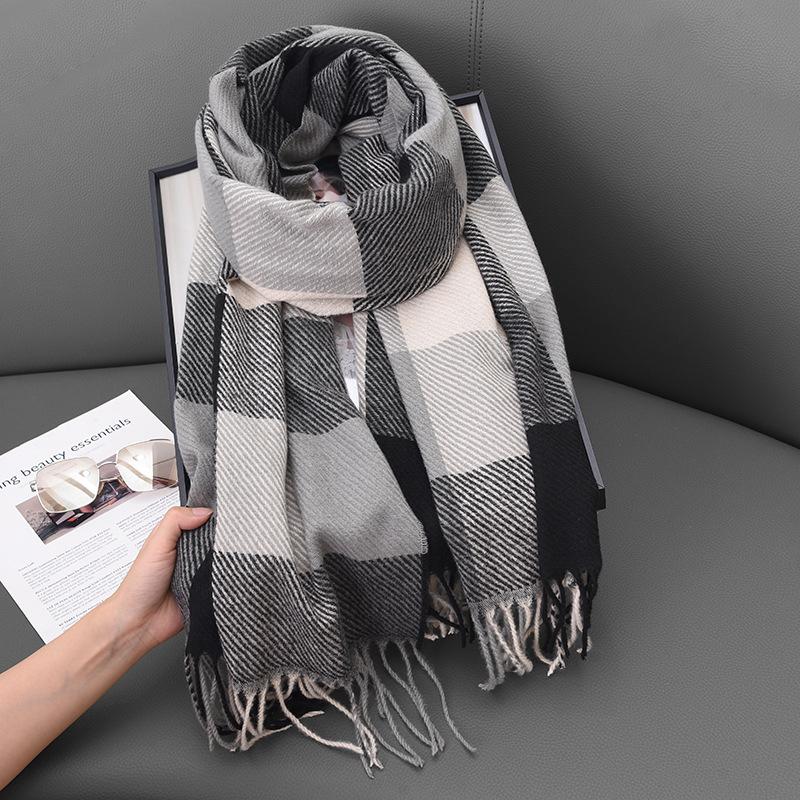 Imitation cashmere scarf women's autumn and winter classic plaid casual fringed student long shawl scarf