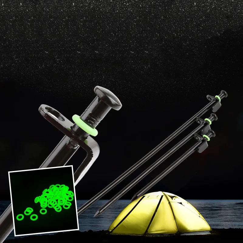 100pcs/lot Luminous Tent Pegs Ground Nail Tent Stakes Ring Silicone Night Warning Luminous Rings for Camping BBQ Tent Nail