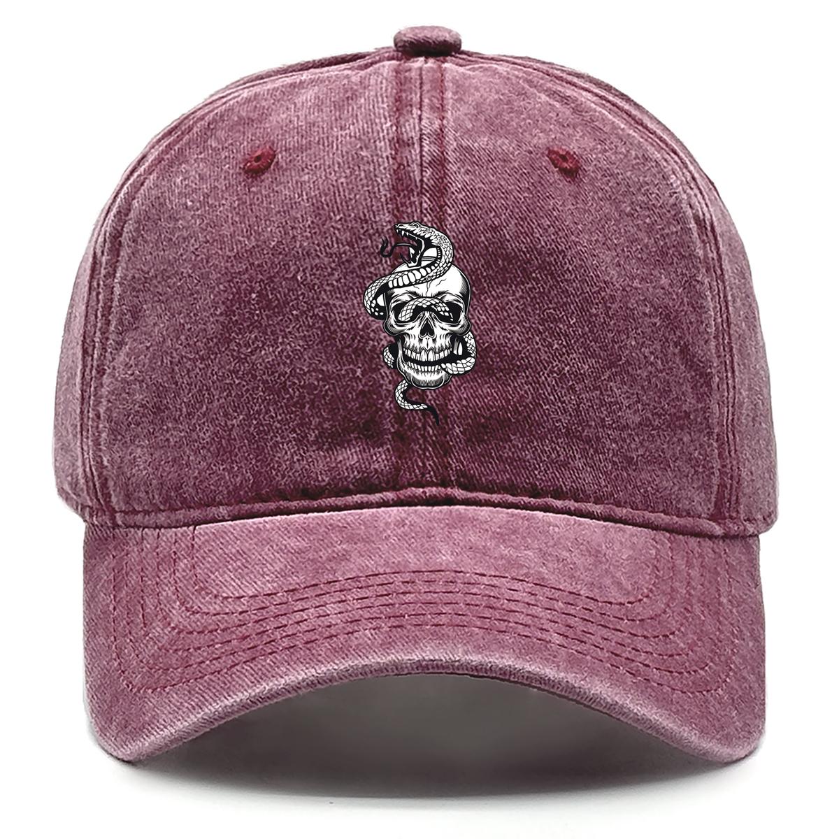 

Snake Skull Print Adjustable Baseball Cap, Horrific Animal Mesh Hat Summer Vintage Solid Color Lightweight Snapback Baseball Hat as the picture вино красного