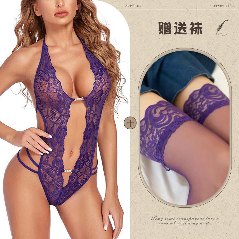 European and American sexy lingerie perspective backless body sculpting lace