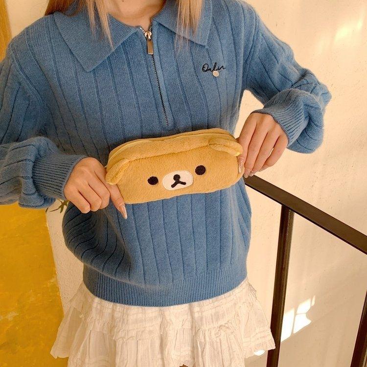 Rilakkuma Japanese Style Plush Pencil Case - Cute Bear Stationery Bag for Students