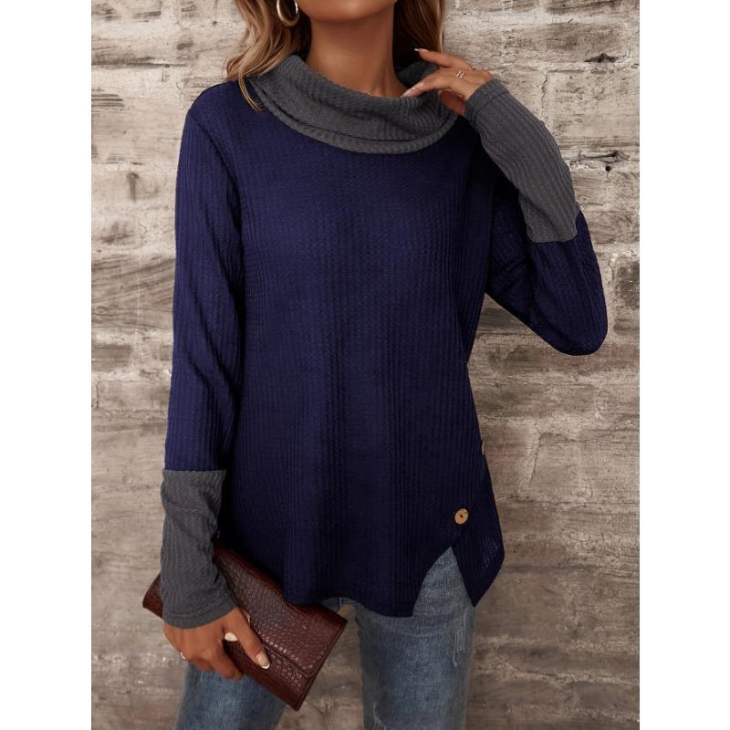 Women's Top Korean Contrasting Color Splicing Sweater Spring and Autumn Versatile Half-turtleneck
