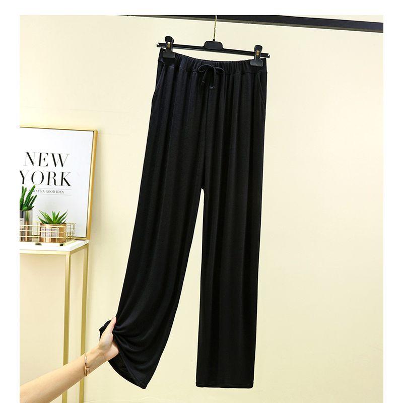 

Spring and Summer Modal Casual Trousers Women Loose Plus size Thin Home Pants Outer Wear Straight Wide Leg Pants Slim Dance Black M (recommended 45.00 kg-55.00 kg