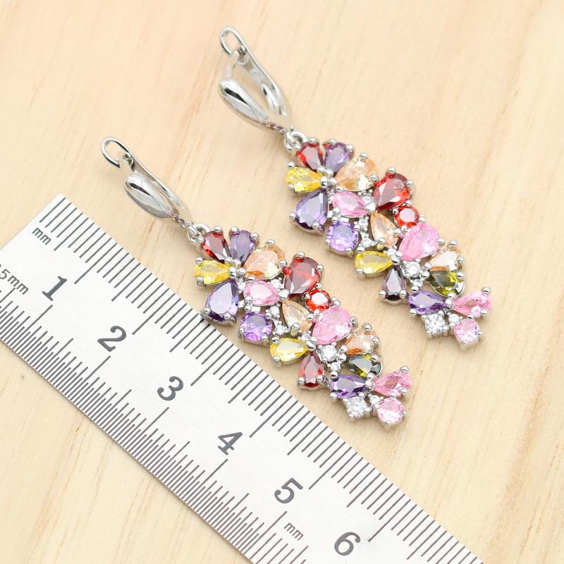 Multi Color Zircon  Stamp Women Jewelry Sets Bracelet Earrings Necklace Pendant Ring Wedding Party Birthday Gift