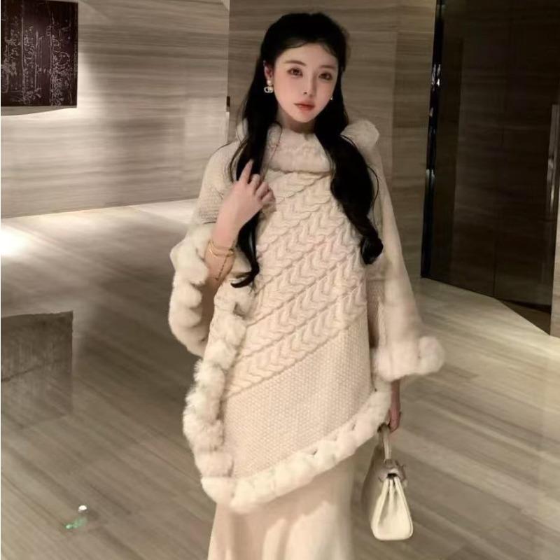 

Women s New Fall and Winter Leopard Print Loose Pullover Knitted Bat Sleeve Shawl Collar Warm Lightweight and Comfortable Cape one size fits all белый