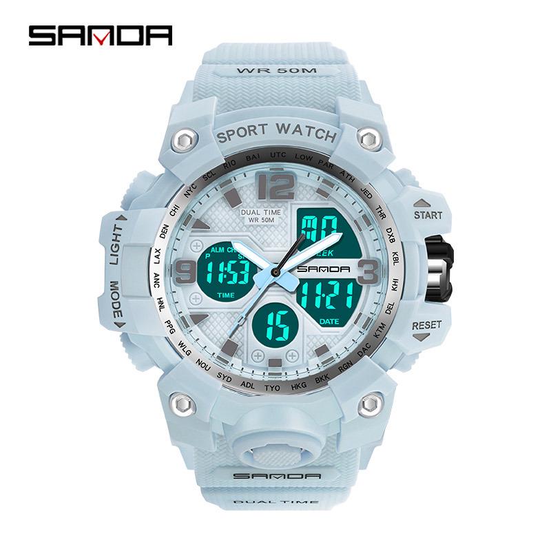 SANDA Women's Trendy LED Dual Display Waterproof Watch with Hourly Chime