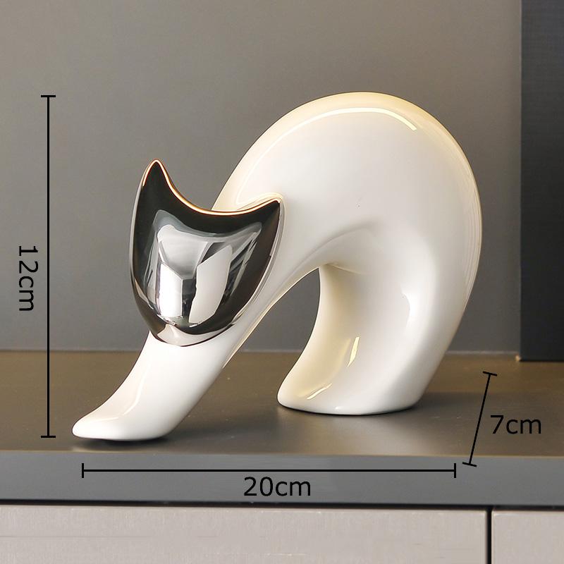 Sztuka Abstrakcyjna Ceramiczny Posążek Kotka Białe Ozdoby Zwierzęce Dekoracja Biurka Porcelanowa Rzeźba Kota Estetyka Wystroju Pomieszczenia