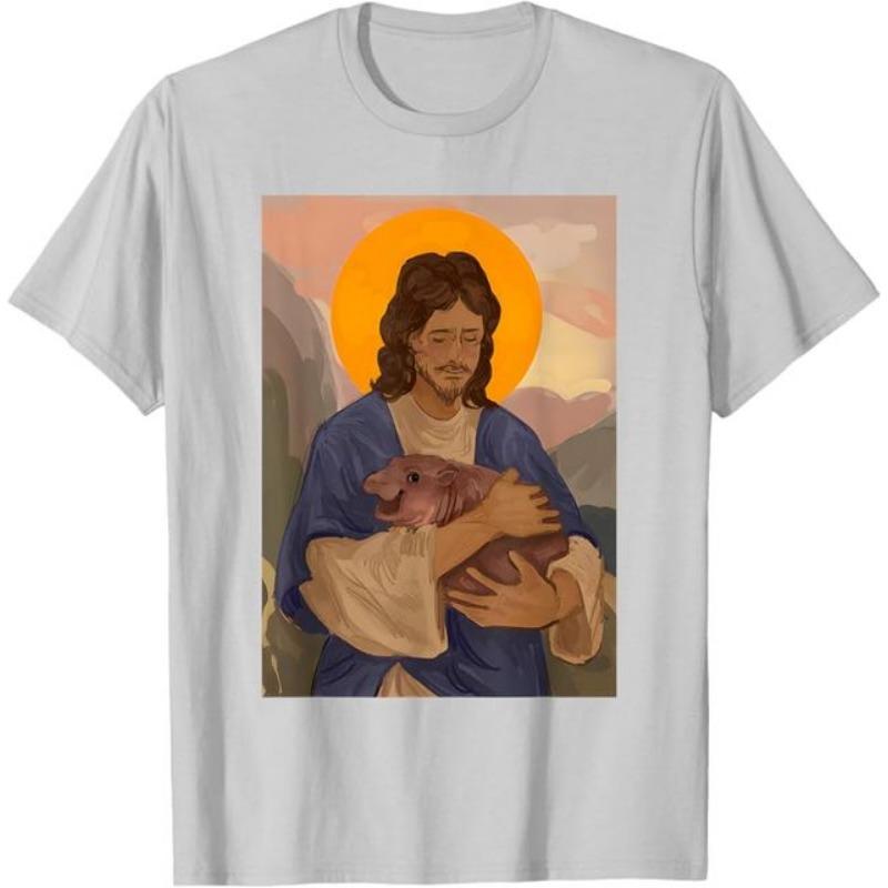 Jesus loves Moo Deng skákací prasátko roztomilé miminko hroch meme tričko