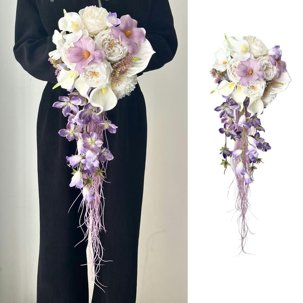 

Purple Waterfall Teardrop Bridal Bouquet for Wedding Photography