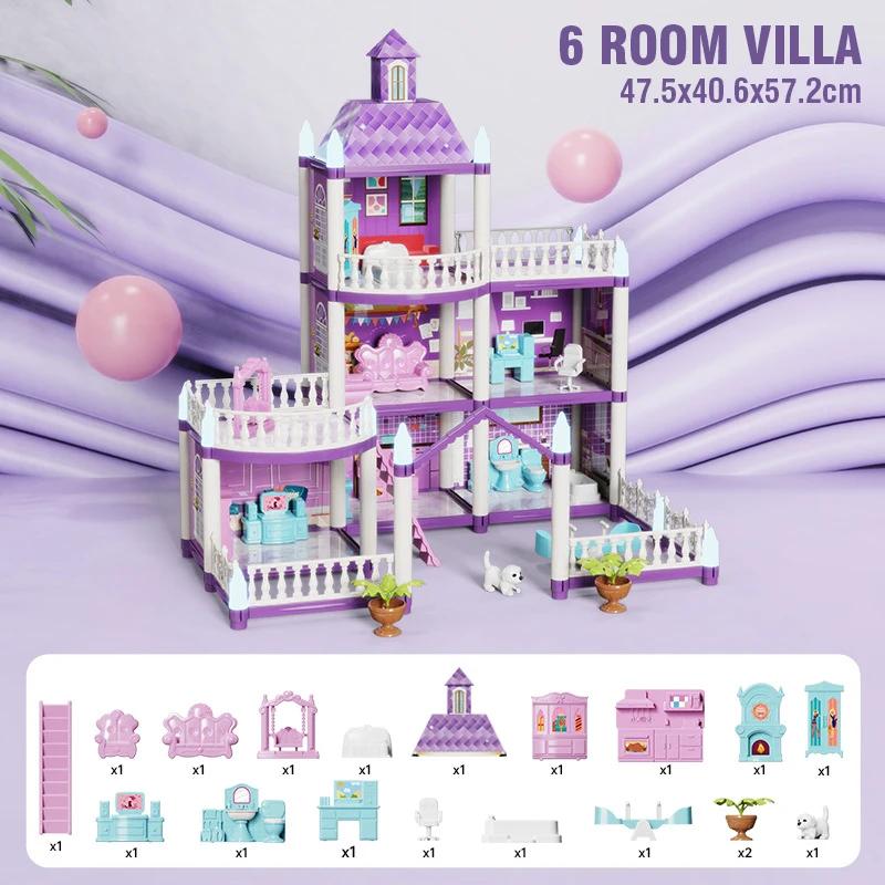 Diy Large Villa Doll House Set Play House Assemble Simulation Furniture Bedroom Kitchen Kids Educational Toys Girl Boys Gifts