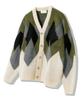 Knitted Bulky Brushed Argyle Cardigan Khaki