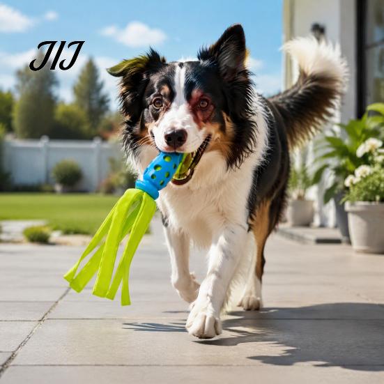 Durable Dog Chew Toys Octopus Squid Toy, Interactive Tug Squeaky Pet Molar Toy with Washable Squeak for Pets Fabric Strips, Waterproof Dogs,