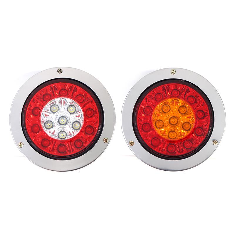 16 Led Car Round Amber Red Taillights Rear Stop Brake Running Reverse Lamp