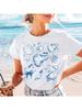 T-Shirt Fashion Short Sleeved Wounisex's Round Neck Top Casual Style Cartoon Shell Bow Print Wounisex's Travel Pattern T-Shirt