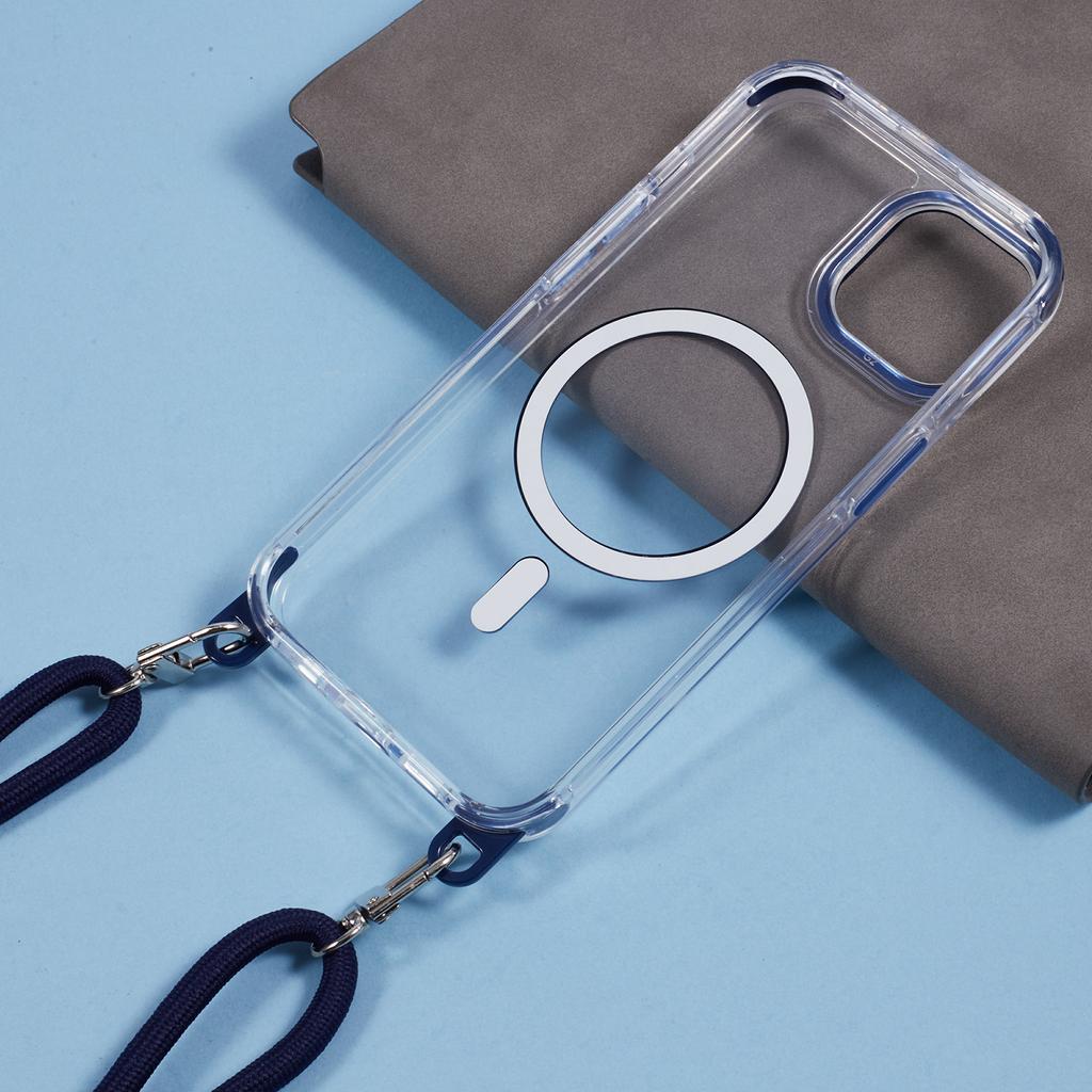 For iPhone 15 Clear Case Compatible with MagSafe Shockproof PC+TPU Phone Cover with Long Lanyard
