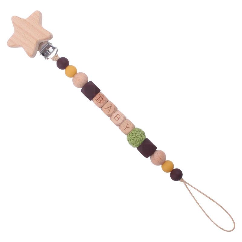 Baby Pacifier Clips Handmade Wood Soother Chew Teethers Toys Dummy Safe Silicone Teething Pacifier Chains Gift