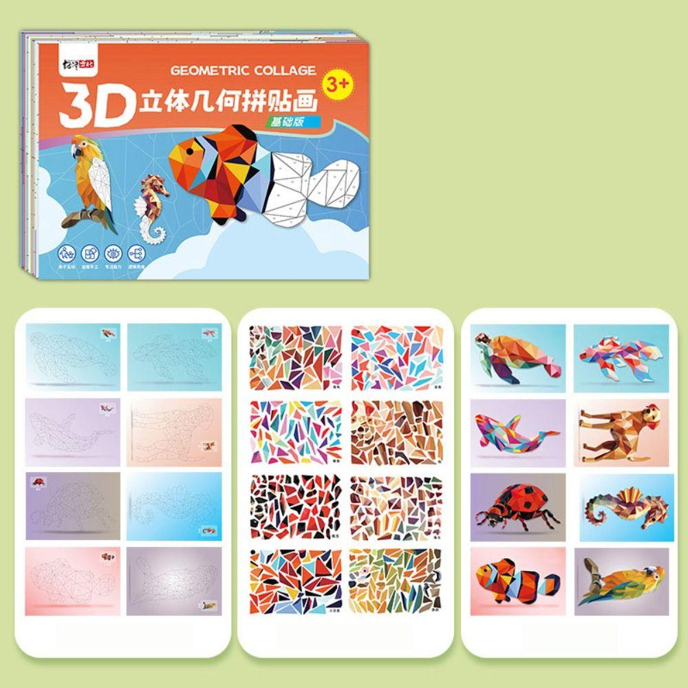 Handmade 3D Geometric Sticker Books Paper Animals Sticker Book Kawaii DIY Paste Material Kit  Kids