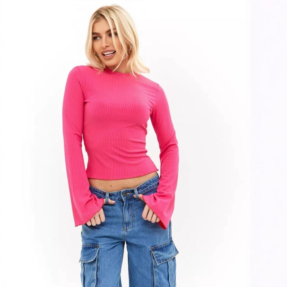 

Футболка с круглым вырезом и расклешенными рукавами, универсальный топ для поездок на работу с длинными рукавами в полоску Pit Stripe M красный