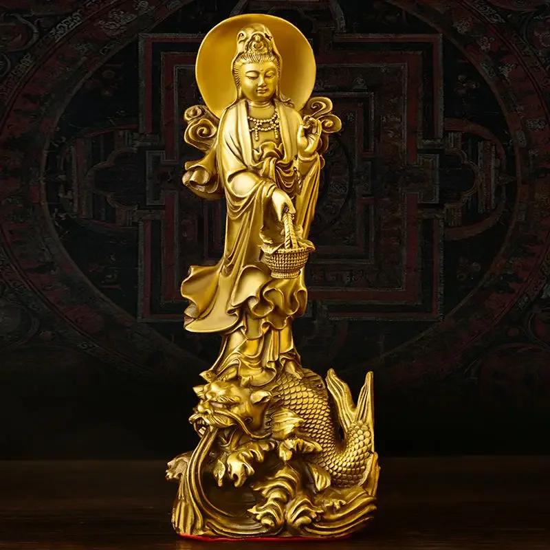 Copper Buddha Dragon Guanyin Ornaments Stand Bodhisattva Home Living Room Desktop Statue