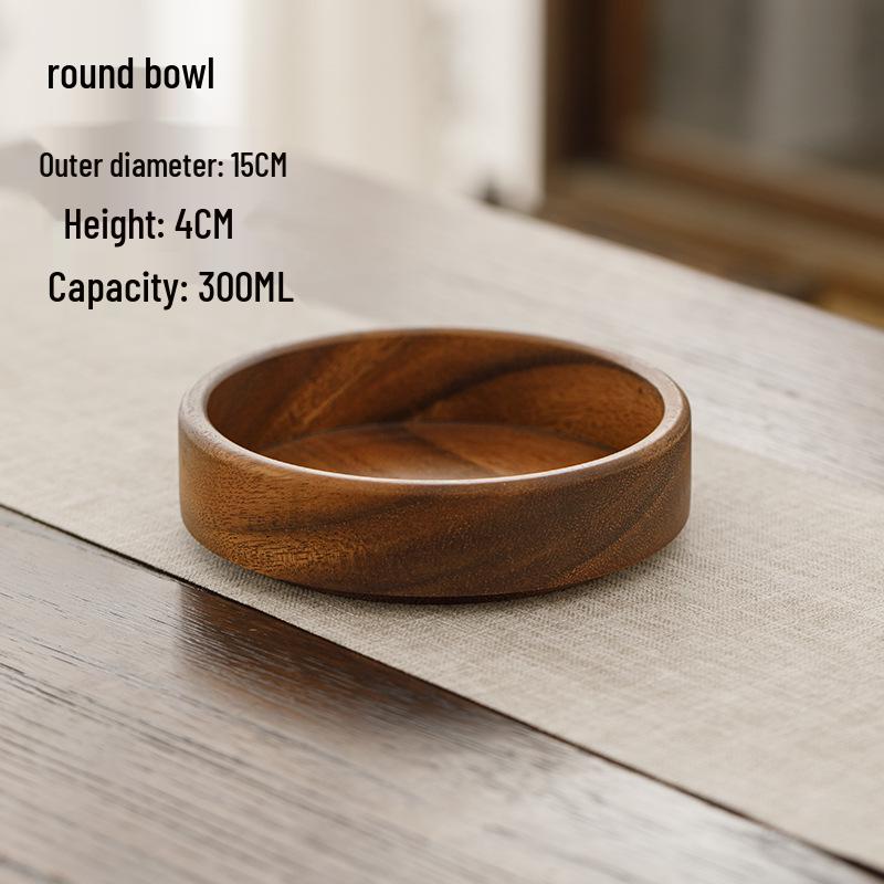 Tavă pentru gustări din nuc japonez - Bol rotund din lemn masiv și farfurie pentru patiserie brown