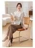 Women's Chinese Style Summer Two-Piece Set: Short Sleeve Top & Wide-Leg Pants