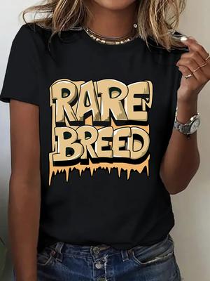 Round Neck Tee with Unique Print Comfortable Short Sleeve Perfect Casual Attire Rare Breed Graphic T-Shirt for Women