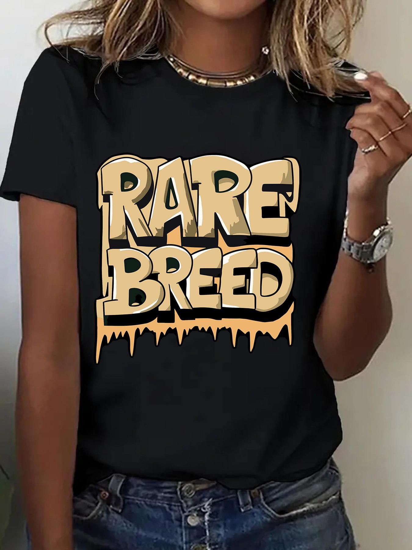 Round Neck Tee with Unique Print Comfortable Short Sleeve Perfect Casual Attire Rare Breed Graphic T-Shirt for Women S