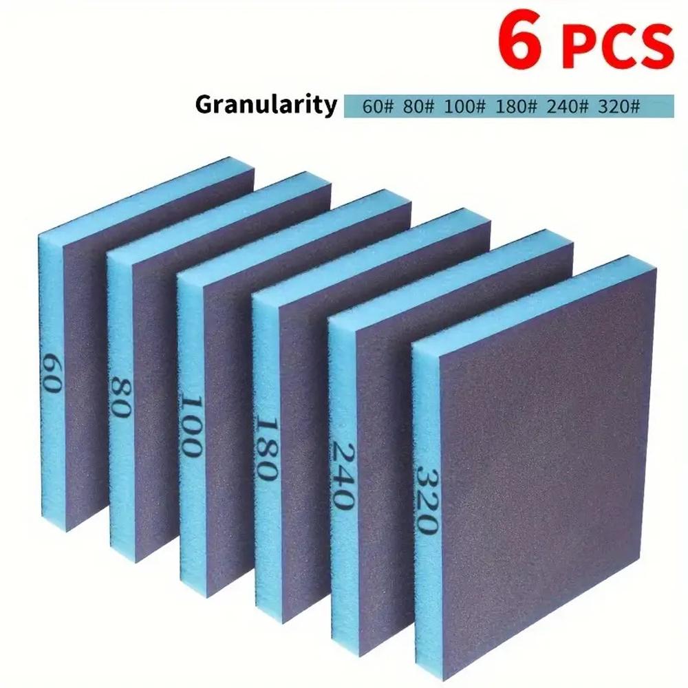 6PCS Sanding Sponge Set 60-320 Grit Washable Reusable Wet Dry Blocks for Wood Metal Glass Furniture Polishing