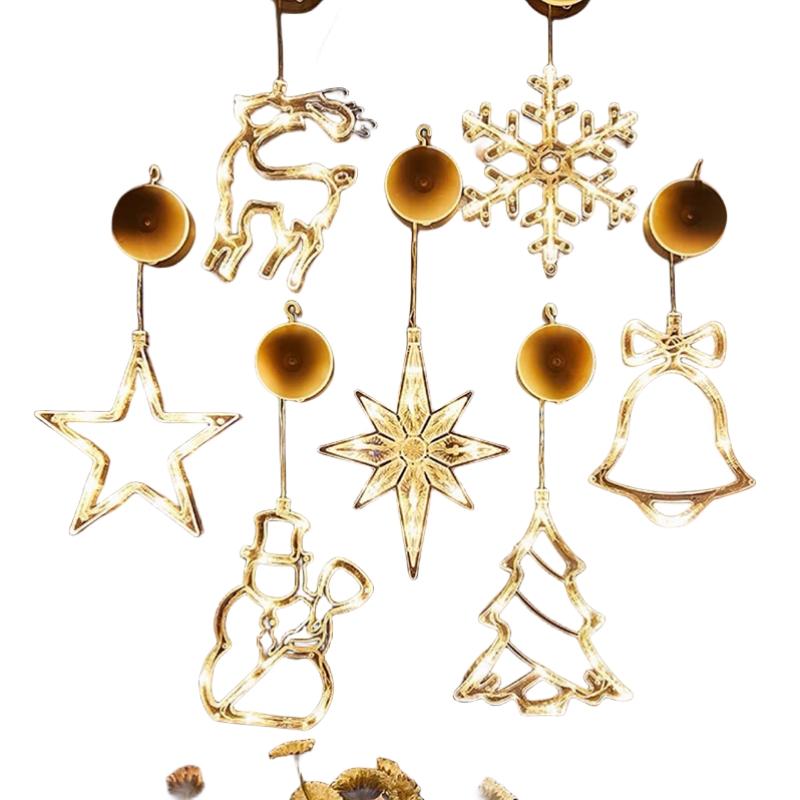 Christmas LED Light Snowflake Santa Hanging Sucker Lamp Window Ornaments Decoration for Home Xmas Navidad 2025 New Year Decor