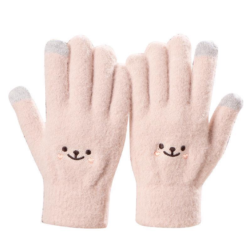 Korean Style Winter Touch-Screen Gloves: Cute, Thick, Velvet-Lined for Women, Ideal for Students & Cycling