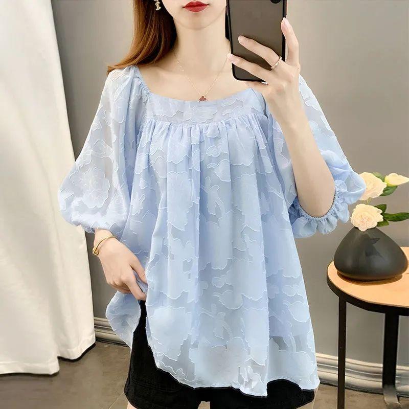 Pregnant Women's Chiffon Shirt 2025 Summer New Loose Short Sleeve Pregnant Women's Top Simple Trendy Maternity Top