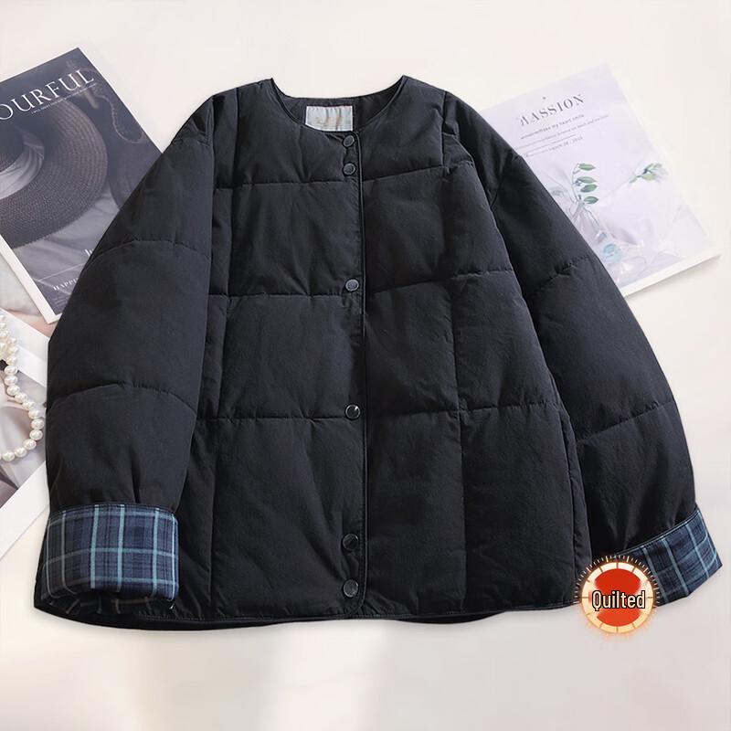 

Женская стеганая куртка Sibaisha 2025 Осень с круглым вырезом и цветными блоками XL