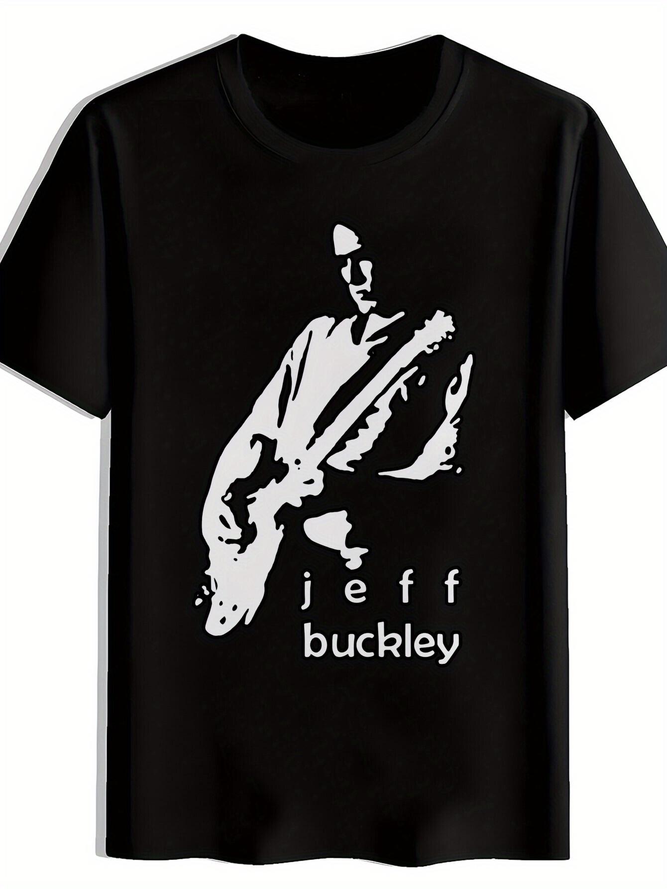 

Black T-shirt with Jeff Buckley Guitar Print - Retro Rock Band Design XXXXL