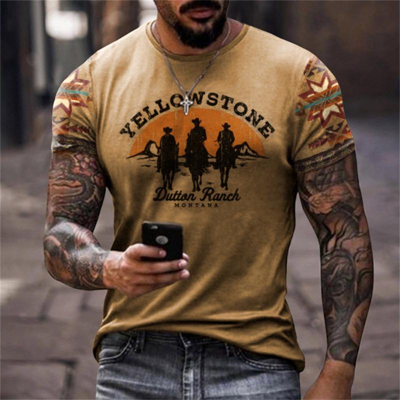 

Вінтажна чоловіча футболка Yellowstone 3D-друк Хараджуку Футболка з коротким рукавом Повсякденний вуличний одяг Вільні пуловери Великий розмір 5XL