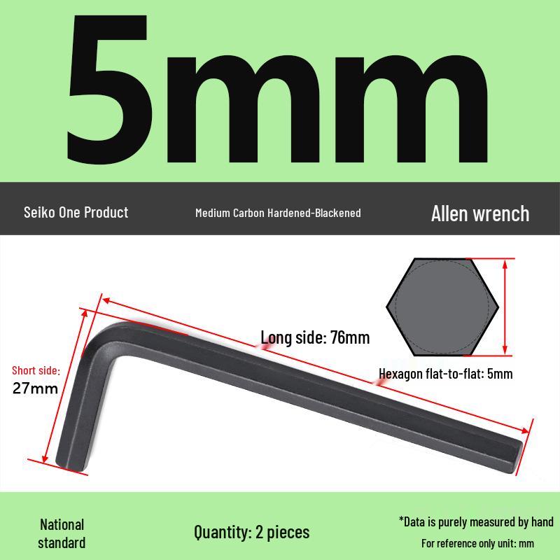 Medium Carbon L-type Hex Key Wrench, Hardened Steel, Black Oxide, 2mm-8mm