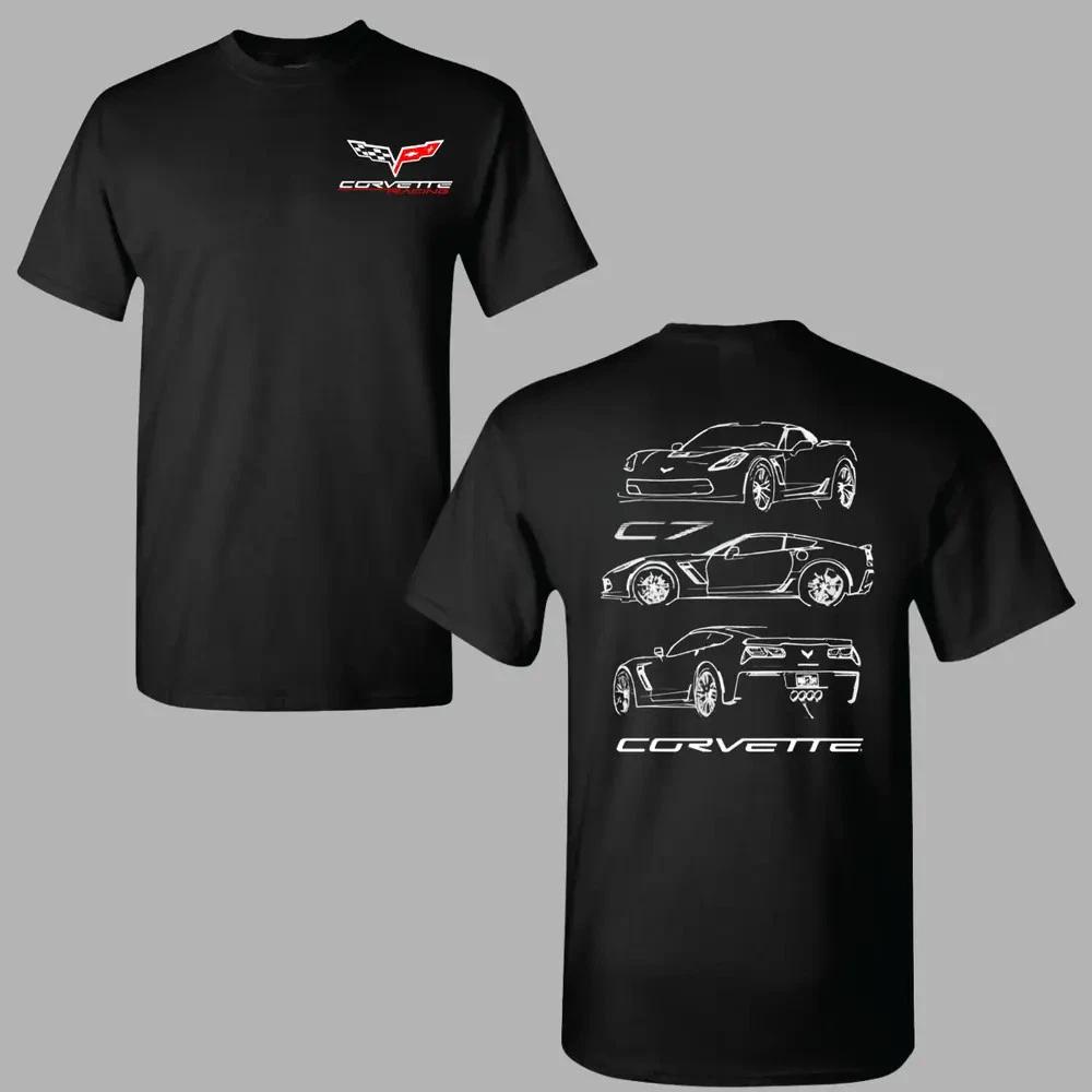 Corvette C7 Line Art T-shirt, 2 Sides Tee Featuring Technical White Outline Sket XXXL