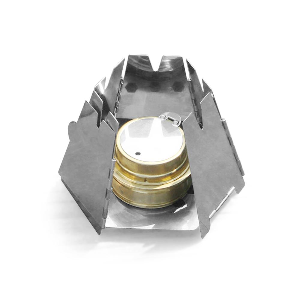 Ultraleichter, zusammenklappbarer Holzofen aus Edelstahl mit Mini-Alkoholkocher für Camping, Angeln, Wandern