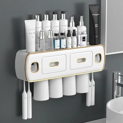 Porte-brosse à dents sans perçage Salle de bain Multifonctionnel Gobelet pour gargarisme Support à brosses à dents avec tiroir
