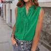 Damenmode Casual Sommer Frühling Einfarbig Druck Ärmellose V-Ausschnitt Blusen & Hemden
