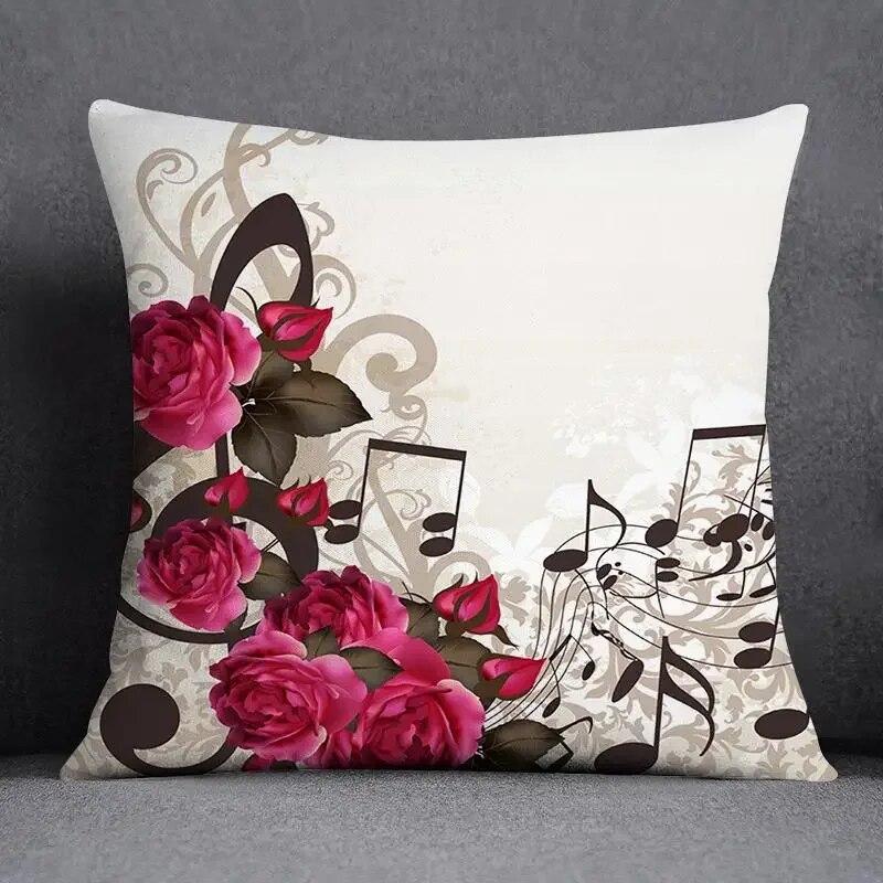 Musical Note Guitar Series Pattern Home Decoration Pillow Case Square Office Cushion Cover